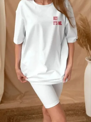 Női fehér oversized biciklinyakú nyomott rövid ujjú póló