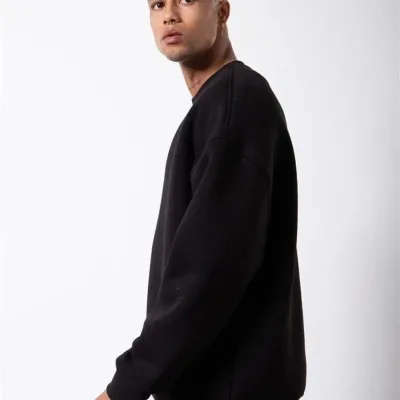 Férfi Fekete Kerékpárnyakú 3 Szálas Pamut Sweatshirt 4