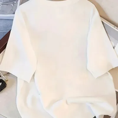 Dámske biele oversize tričko s potlačou mačky, priedušné 3
