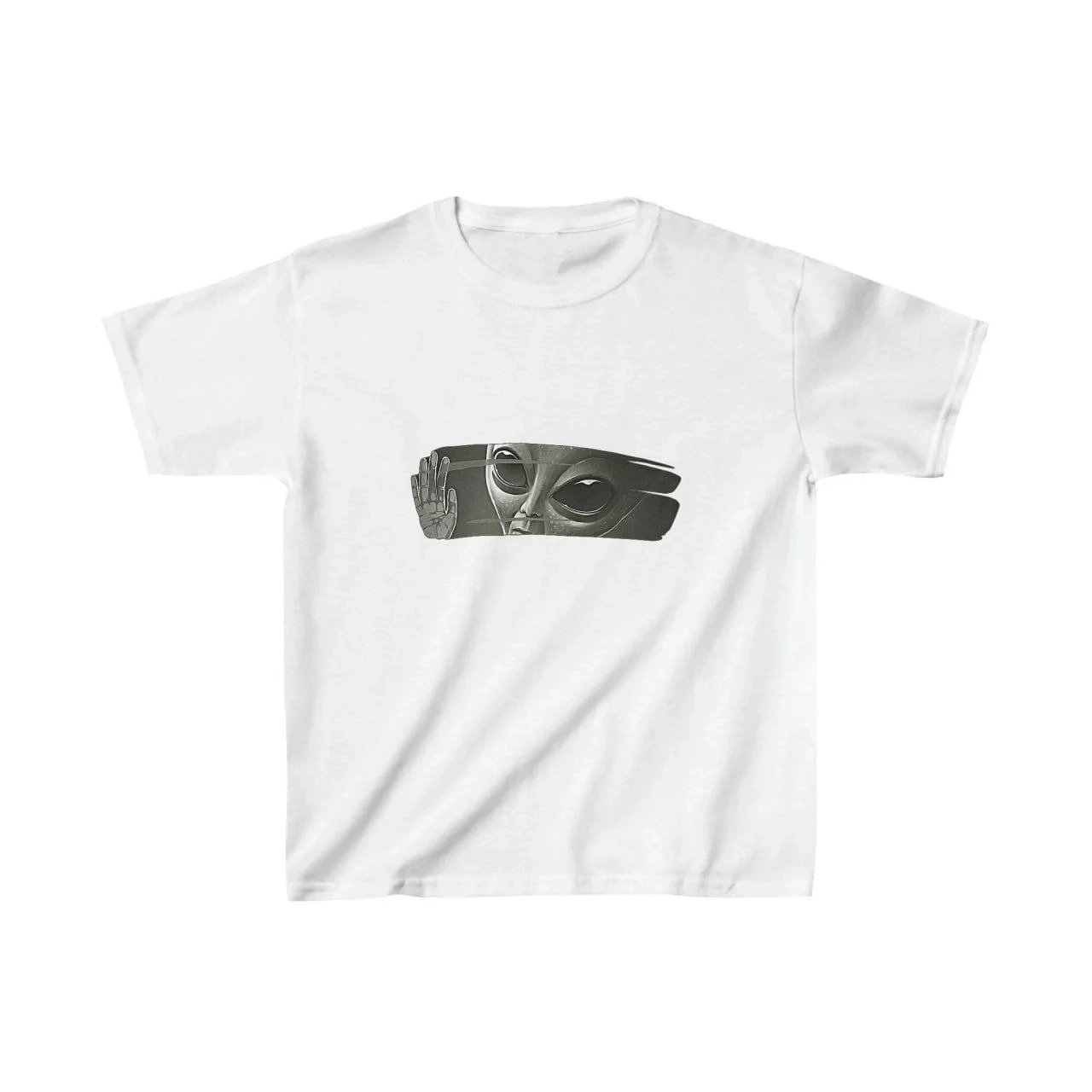 Детски бел печатен oversize кружен врат маица 2