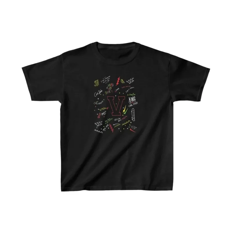 Παιδικό Μαύρο Τυπωμένο Στρογγυλό Λαιμό T-Shirt
