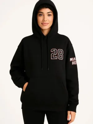 Ženska crna 3-nitna pamučna kapuljača s printom klokan džep hoodie