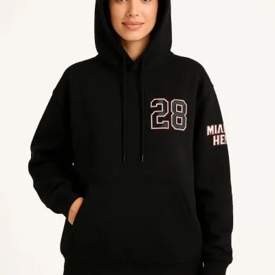 Ženska crna 3-nitna pamučna kapuljača s printom klokan džep hoodie 1