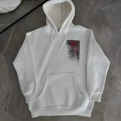 Muška bijela 3 niti pamučna tiskani kapuljača džep klokana sweatshirt 5