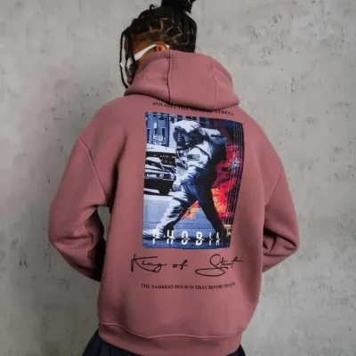 Sweatshirtê Mêran ê Pembe Oversize 3 Têl Pembû Bi Kêl û Çentî 1