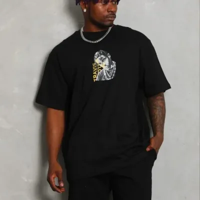 Ανδρικό Μαύρο Regular Fit Στρογγυλό Λαιμό Τυπωμένο Μπλουζάκι 1