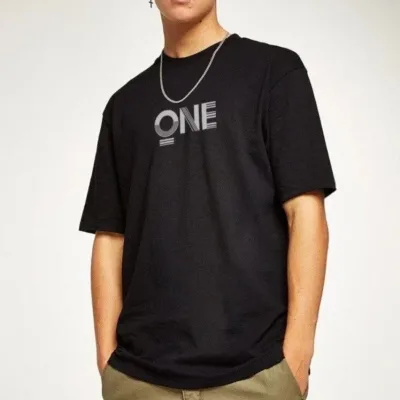 Kişi Qara Regular Velosiped Yaxalı Çap Qısa Qol T-Shirt 2