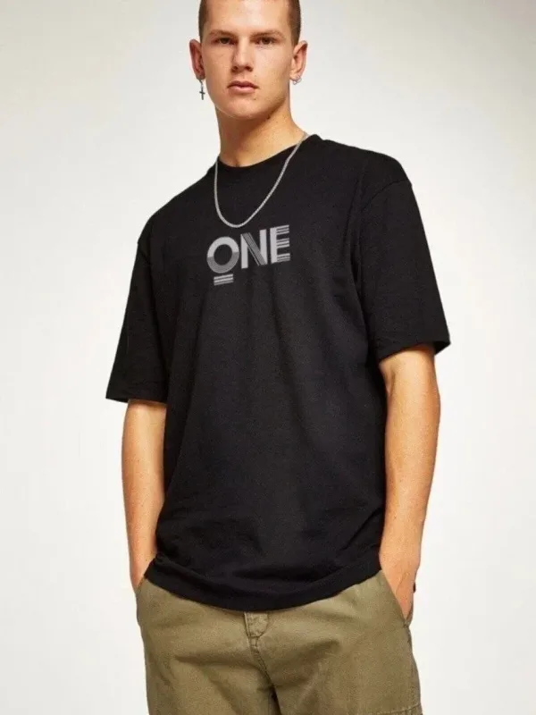 Kişi Qara Regular Velosiped Yaxalı Çap Qısa Qol T-Shirt 2