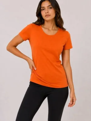 Γυναικείο Πορτοκαλί Slim Fit Ποδήλατο Λαιμό Basic Τ-Shirt