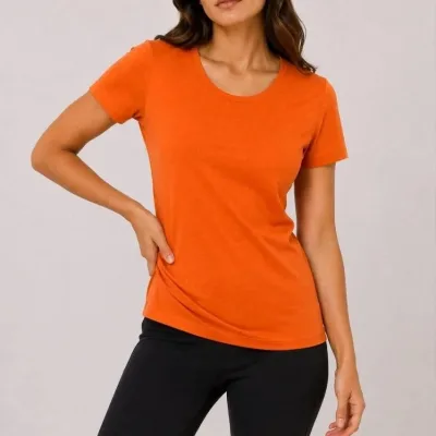 Γυναικείο Πορτοκαλί Slim Fit Ποδήλατο Λαιμό Basic Τ-Shirt 1