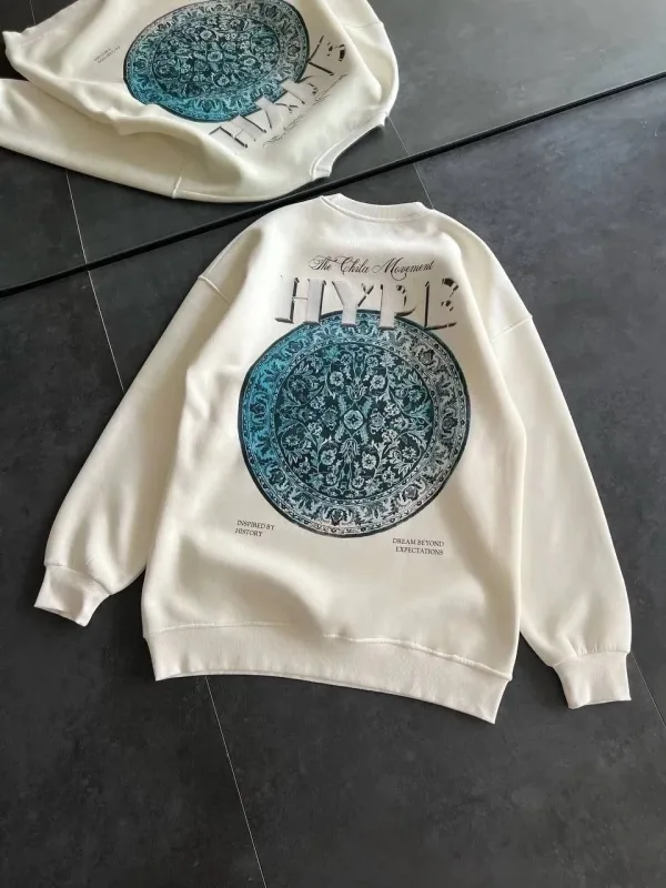 Ženska bela majica sa okruglim izrezom sa printom, 3-nitni pamuk 4