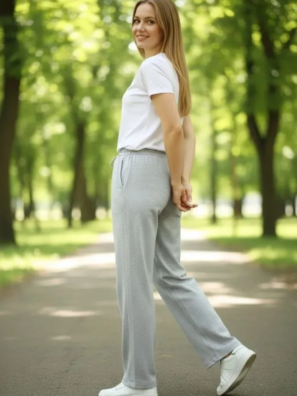 Ženska siva elastični pojas ravna nogavica trenirka donji dio pantalone 4