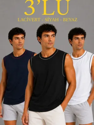 Set me 3 atlete për meshkuj, me jakë biçiklete, pa mëngë, sportive