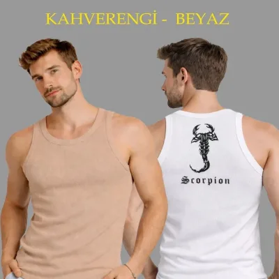 Чоловічий набір з 2 slim fit ребристих майок з принтом на спині 1