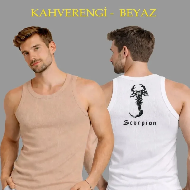 Чоловічий набір з 2 slim fit ребристих майок з принтом на спині