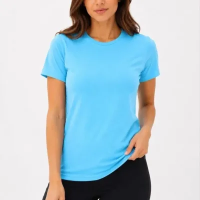 Dámske tyrkysové slim fit bicykel výstrih basic tričko 3