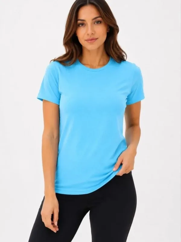 Dámske tyrkysové slim fit bicykel výstrih basic tričko 3