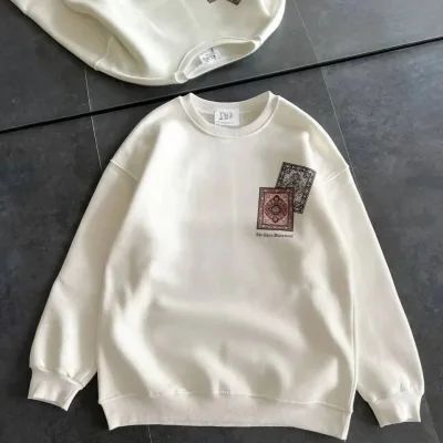 Dámsky biely cyklistický golier koberec potlačený 3-niťový bavlnený sweatshirt 1