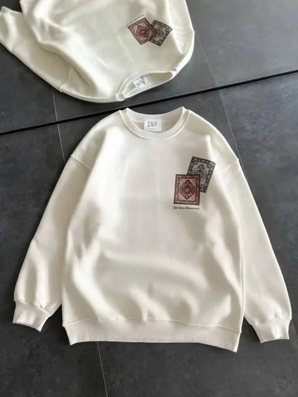 Dámsky biely cyklistický golier koberec potlačený 3-niťový bavlnený sweatshirt 1