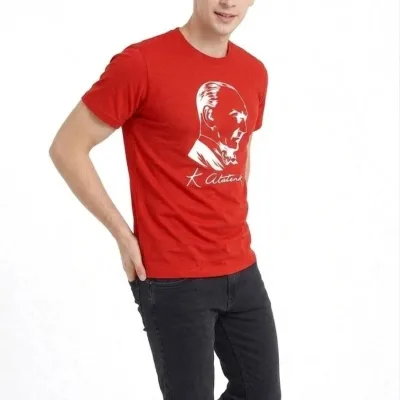 Men's Red Scoop Neck Ataturk Printed T-Shirt 1