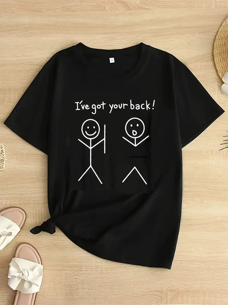 Женска црна отпечаток "I've Got Your Back" маица
