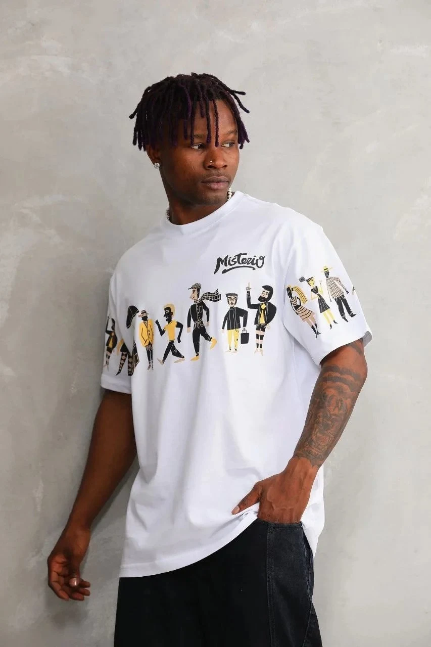 Men's White Oversize Crew Neck Printed Summer T-Shirt