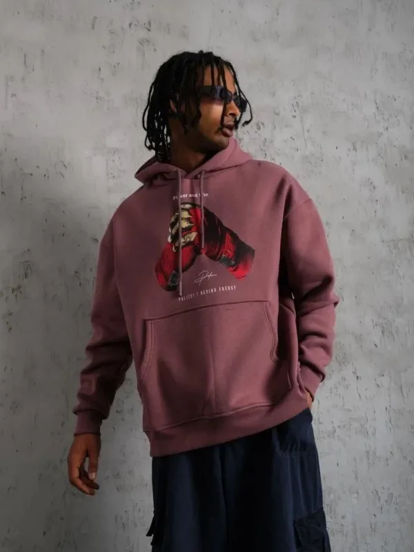 Sweatshirtê Mêran ê Pembe Oversize Bi Kêl 3 Têl 1