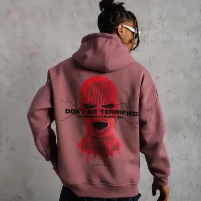 Férfi Rózsaszín 3 Szálas Pamut Kapucnis Nyomtatott Zsebes Sweatshirt 1