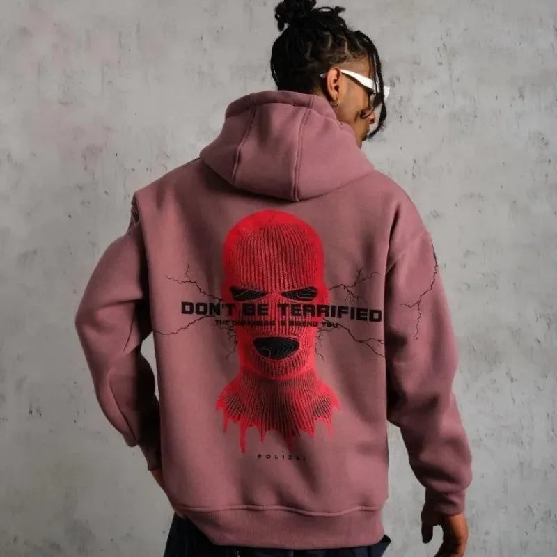 Bărbați Trandafir Uscat 3 Fire Bumbac Glugă Imprimat Buzunar Sweatshirt