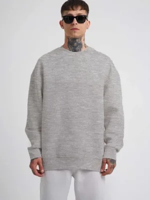 Męska szara oversize bawełniana bluza z kołnierzem rowerowym, 3-nitkowa