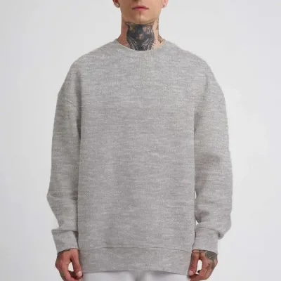 Men's Gray Oversize Crew Neck 3-Thread Cotton Sweatshirt 1