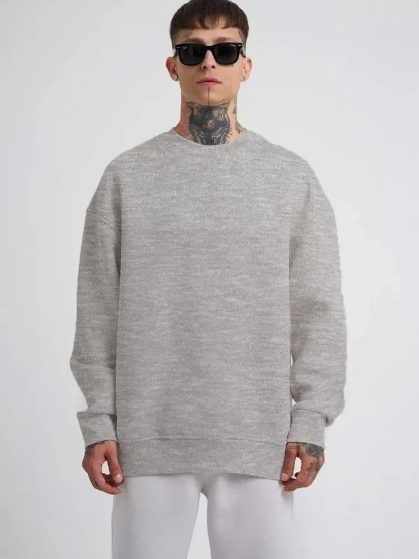 Muški sivi oversize 3-nitni pamučni sweatshirt s okruglim ovratnikom