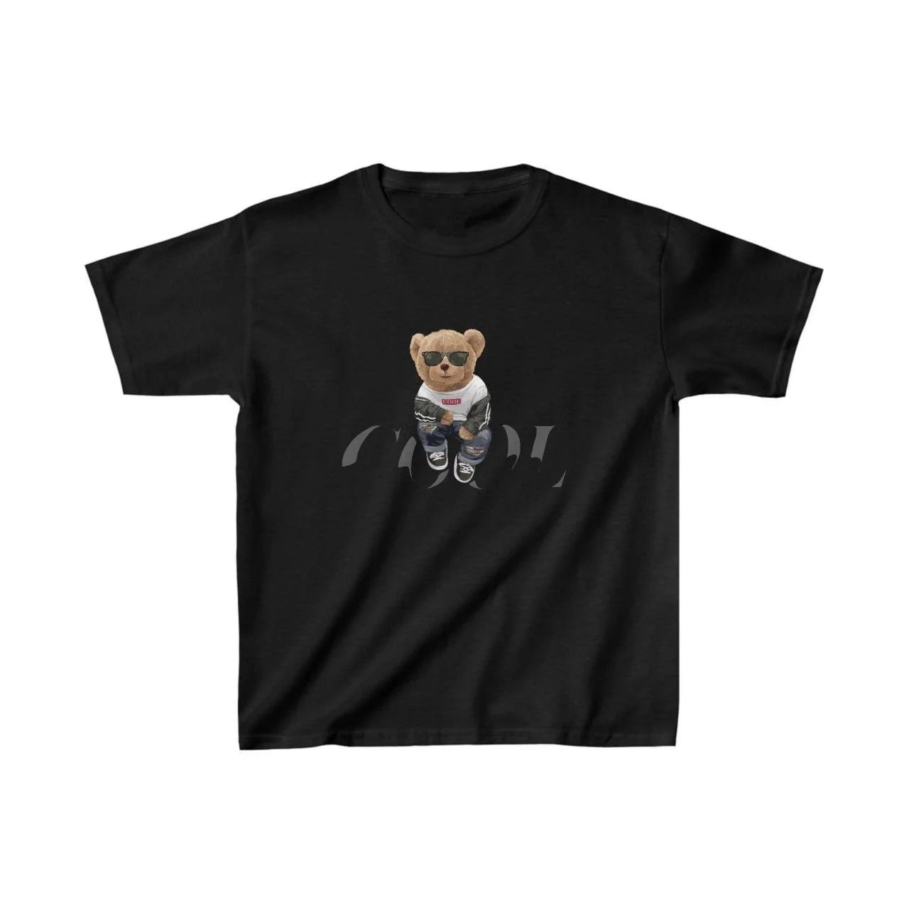 Παιδικό Μαύρο Oversize Τυπωμένο Στρογγυλό Λαιμό T-Shirt