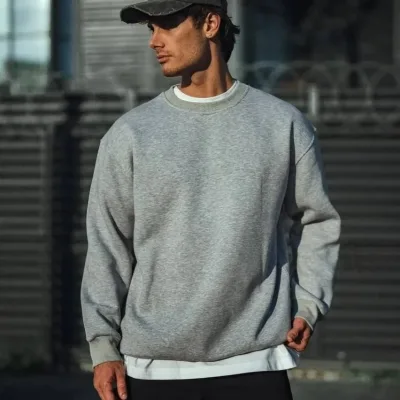 Burrë Triko e Trashë Gri Oversize me Jakë Biçiklete, 3 Fije 3