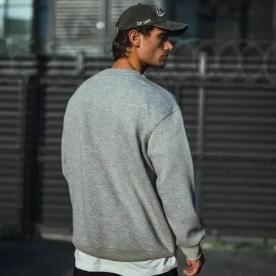 Burrë Triko e Trashë Gri Oversize me Jakë Biçiklete, 3 Fije 2