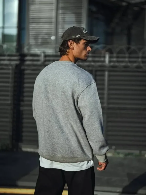 Burrë Triko e Trashë Gri Oversize me Jakë Biçiklete, 3 Fije 2