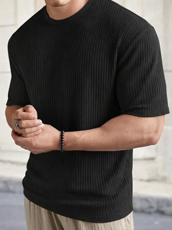 Crni beli 2-komplet oversize rebrasta pamuk muška majica 3
