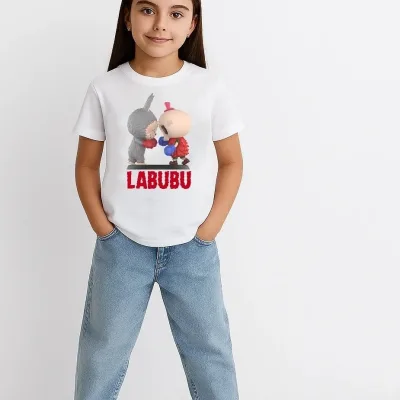 Dětské bílé oversize tričko s potiskem Labubu 2