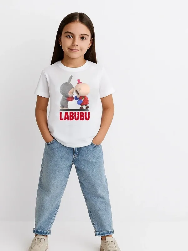 Dětské bílé oversize tričko s potiskem Labubu 2