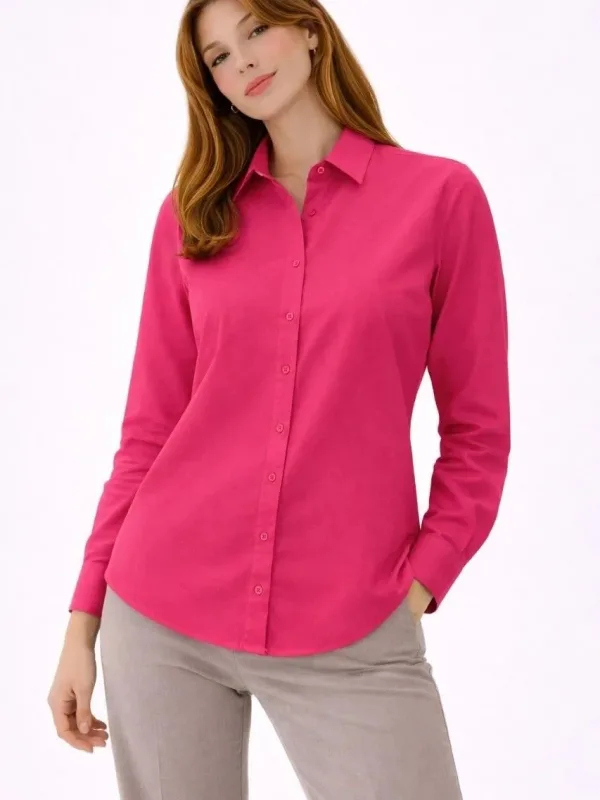 Women's Fuchsia Regular Classic Collar Buttoned Long Sleeve Shirt 7