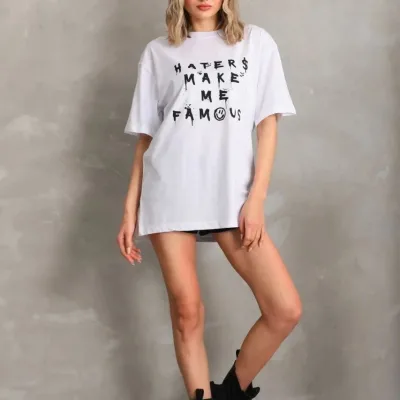 Dámske biele oversize predná zadná potlač krátke rukávy tričko 4