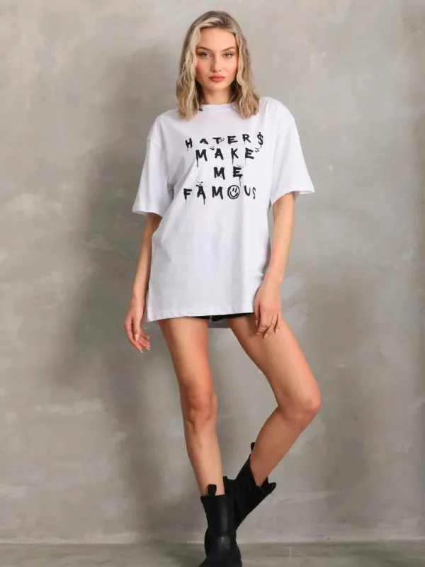 Dámske biele oversize predná zadná potlač krátke rukávy tričko 4