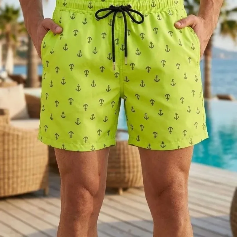 Men's Neon Green Zippered Pocket Mesh Lined Quick Dry Beach Shorts