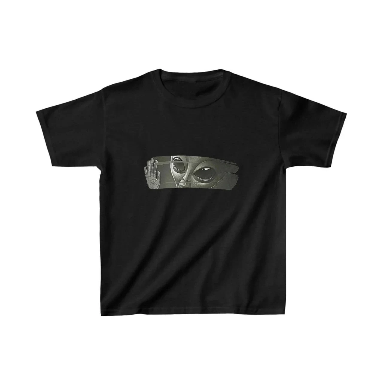 Dziecięca Czarna Oversize Nadruk Okrągły Kołnierz T-Shirt