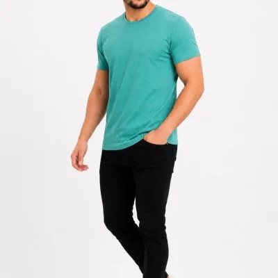 Erkek Su Yeşili Slim Bisiklet Yaka Basic Tişört 3