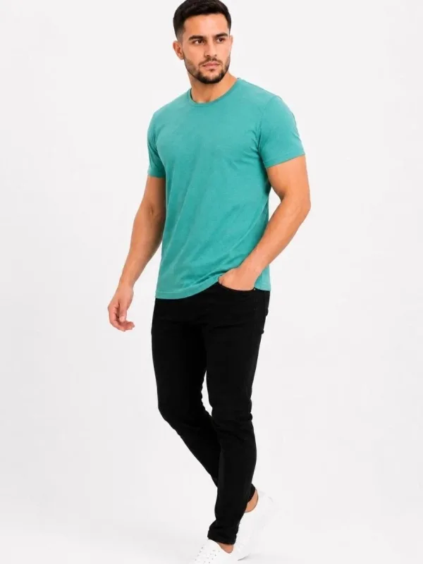 Erkek Su Yeşili Slim Bisiklet Yaka Basic Tişört 3
