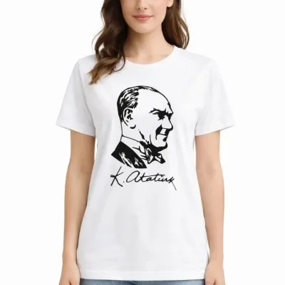 Ženska Bela Bicikli Kragna Ataturk Print Majica 2
