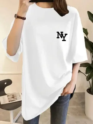 Qadın Ağ Əyləncəli Hərf NY Çaplı Velosiped Yaxalı Köynək