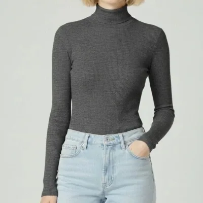 Women's Anthracite Slim Fit Turtleneck Corduroy Stretch Bodysuit 1