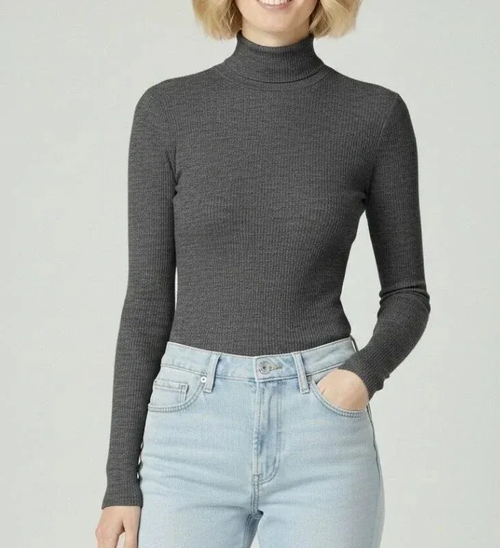 Women's Anthracite Slim Fit Turtleneck Corduroy Stretch Bodysuit